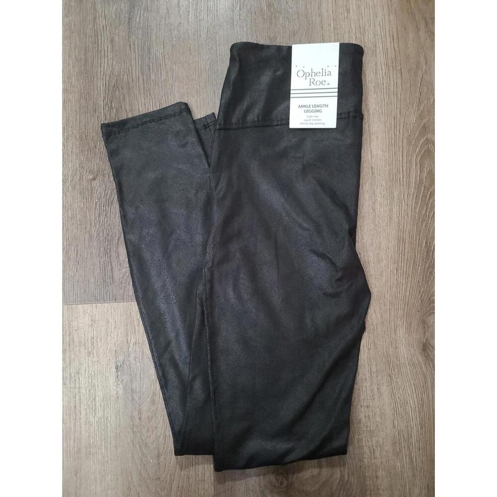 NWT Ophelia Roe Faux Leather Black Ankle Leggings High Rise Super Stretch Womens